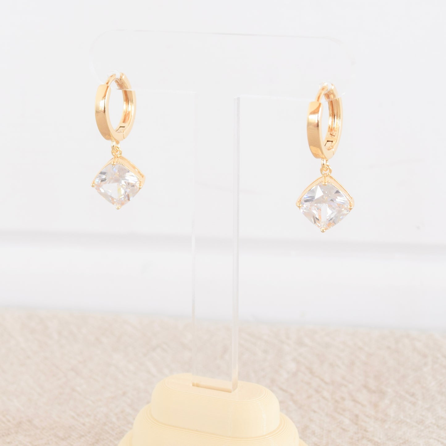 Gold Square Zircon Huggie