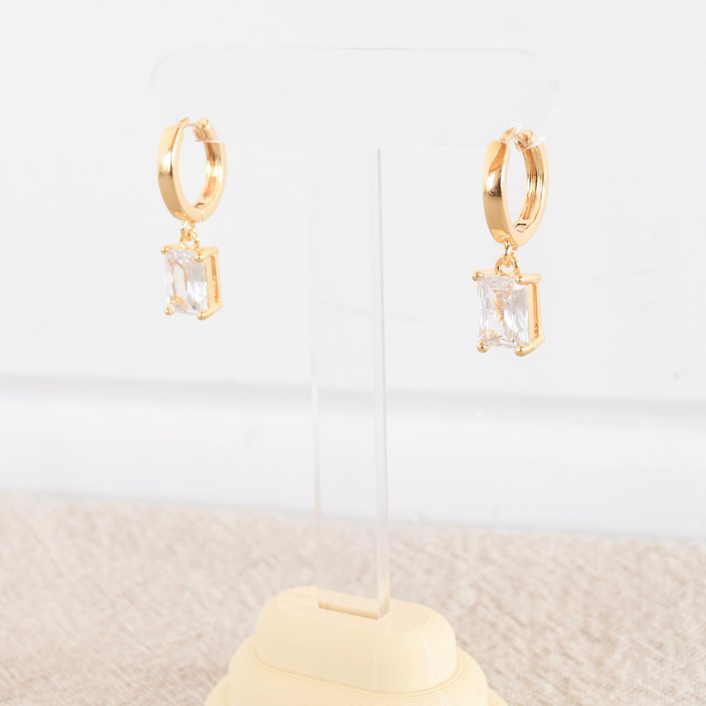 Gold Rectangle Zircon Huggie