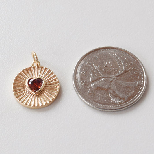 Necklace Charm - Red Pave Heart Coin