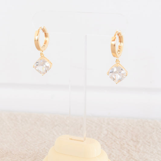 Gold Square Zircon Huggie